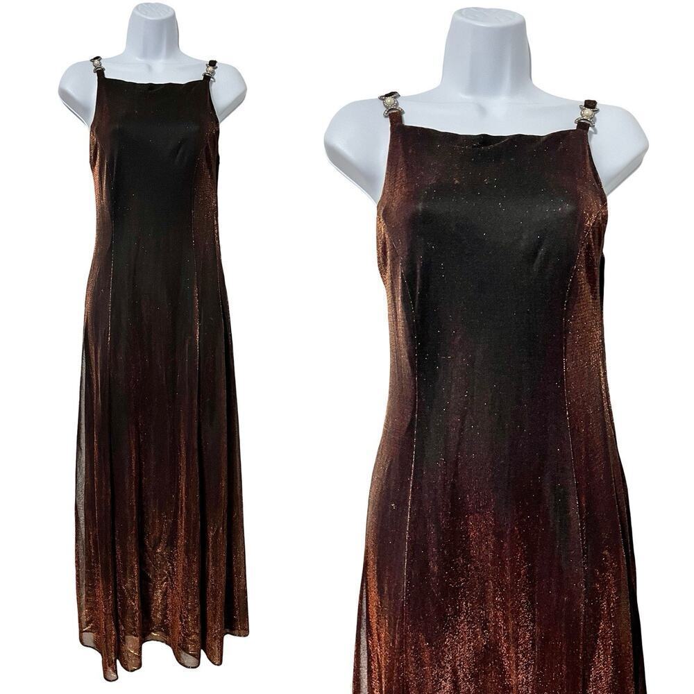 VTG Fiesta‎ Y2K Iridescent Sheer Overlay Maxi Dress Size M Black Fairy Prom HOCO